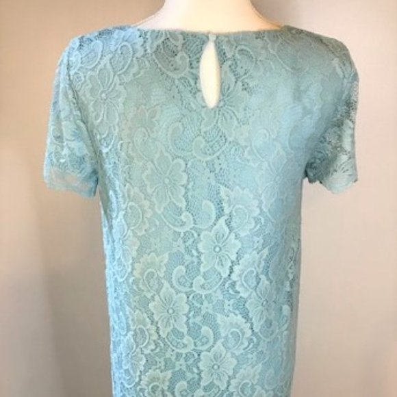 JUICY COUTURE Women Floral Shift Dress Baby Blue Lace M Short Sleeve Lined Y2K - Picture 4 of 9